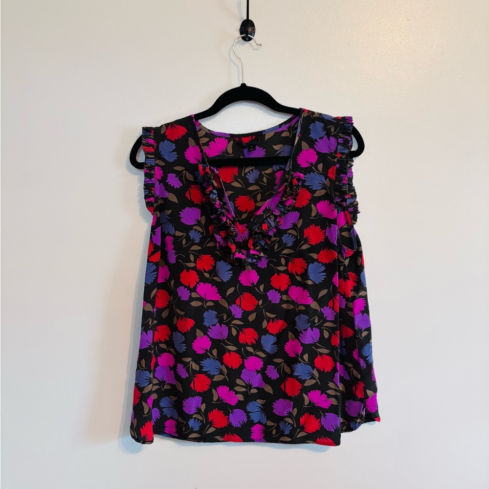 Jcrew silk floral sleeveless tank blouse with ruffle front detail size 12 - Picture 2 of 6
